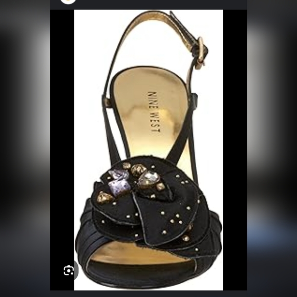 Nine West Jovial 2 Black Satin Ankle Strap Sandals. Size 7.5 - Picture 3 of 10